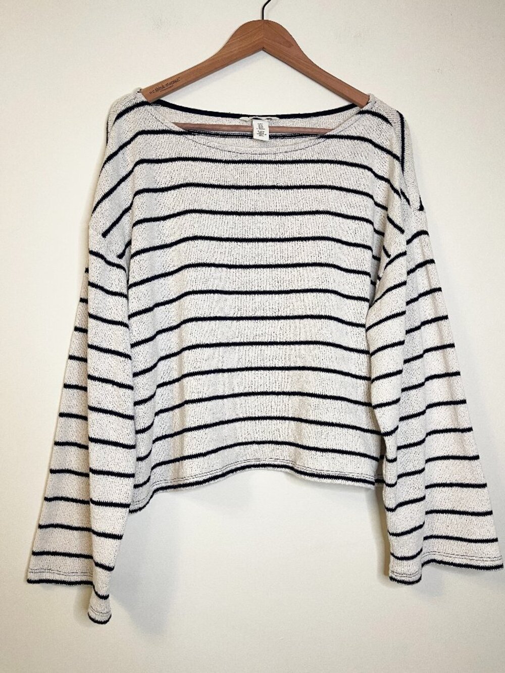 H&M Striped Oversized Knit Sweater White Navy Size XL Nautical Preppy